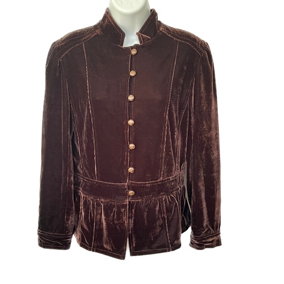 Raindrops Jacket Blazer Burgundy Velveteen Sz L Peplum Winter Fairy Whimsy Loops - Picture 5 of 10